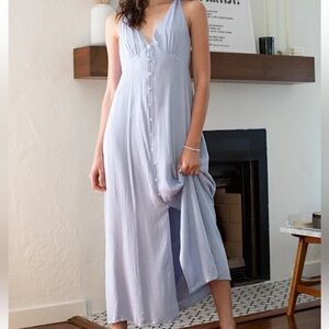 Lulus Lovely Invitation Light Blue Print Sleeveless Button-Front Dress XL